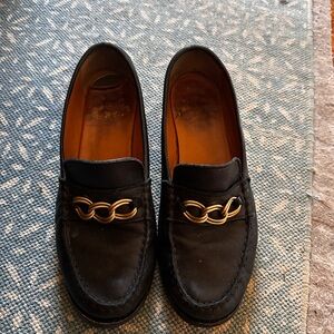 Sezane Black Loafers with Gold Chain Accent